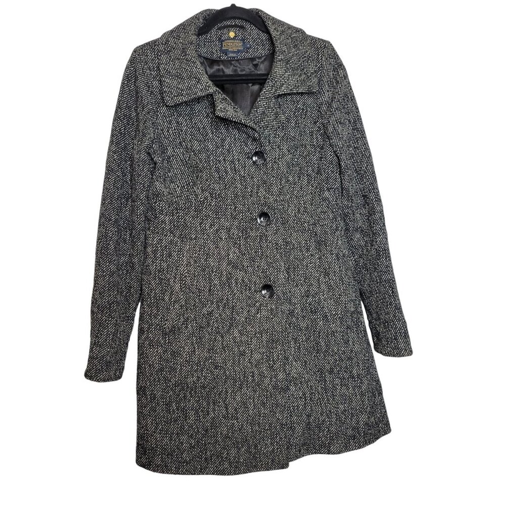 Pendleton Womens Tweed Coat Long Sleeve Button Down Collared Black White Size 8‎